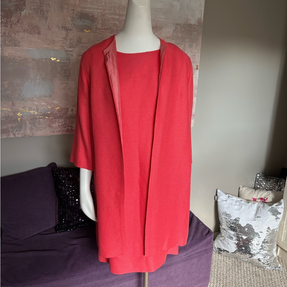 Handmade Coral Vintage Midi Dress and Jacket Set Size Medium (see measurements) - Picture 6 of 13